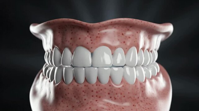 3D CGI Visualization of Orthodontic Arch and White Teeth in Mouth Against Dark Background for Dental and Medical Applications