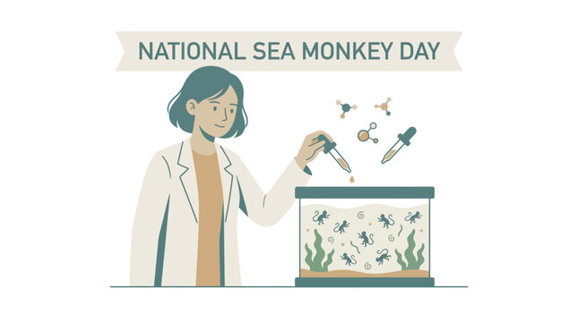 National Sea Monkey Day Illustration with Woman Scientist