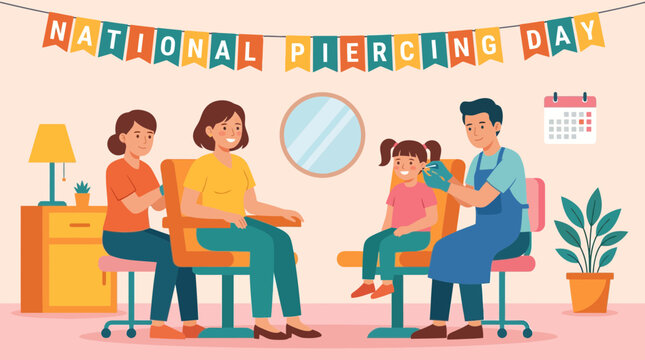 People celebrating National Piercing Day in professional salon