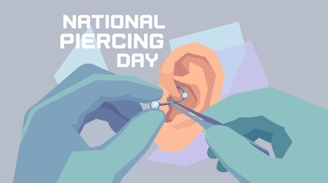 National Piercing Day banner with stylized ear piercing illustration