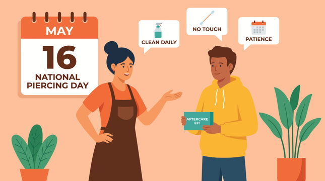 National Piercing Day Illustration with Aftercare Tips for May 16