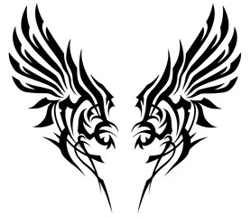 Fototapeta premium Tribal Wings Design – Symmetrical Wing Line Art