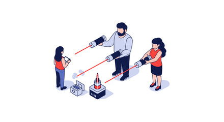 Fototapeta premium Isometric Illustration of People Interacting with Lasers and Technology.