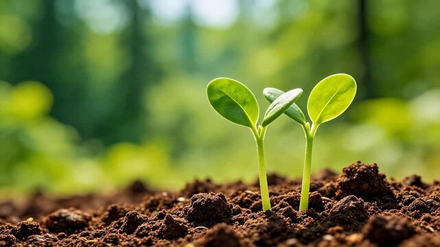 Young green plant sprouts in soil