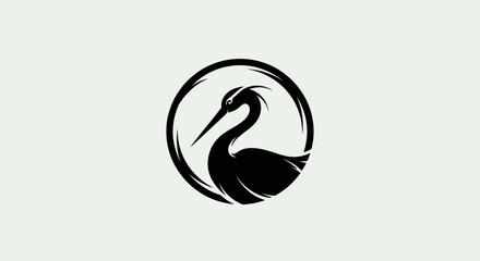 Elegant black swan logo in a circular frame, isolated white background