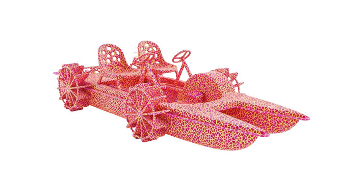 Pink racing car with leopard print design