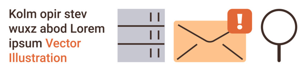 Email communication, data management, information security, notifications, online search, and alert support. Envelope with an exclamation mark and search magnifying glass. Email communication © robu_s