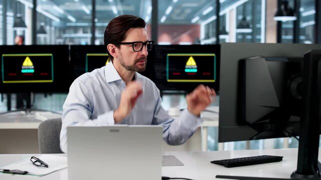 Man Faces With Ransomware Malware Cyber
