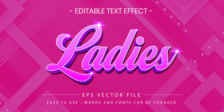 Ladies Pink Curvy 3D Editable Text Effect Vector