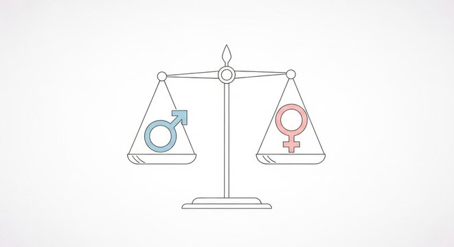Gender equality scales with male and female symbols for social balance