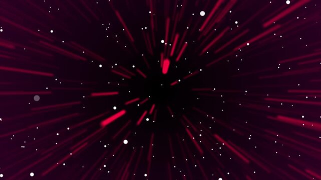 Abstract digital background featuring vibrant red light streaks moving through dark space with scattered white dots creating a dynamic sense of high speed cosmic travel