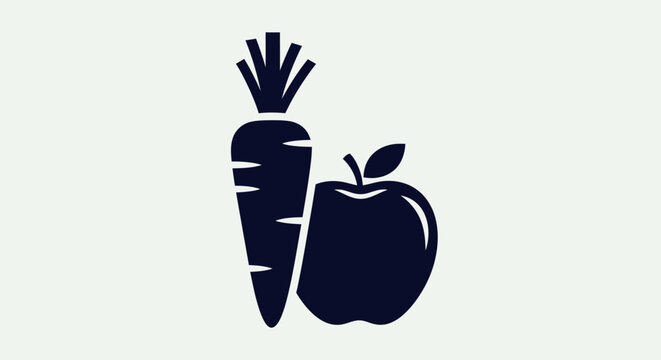 Fresh healthy carrot and an apple side by side symbolizing organic food and nutrition in bright studio