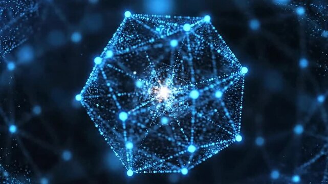 Abstract loop of blue dot nexus demonstrates complex structure in s c VSRExport software