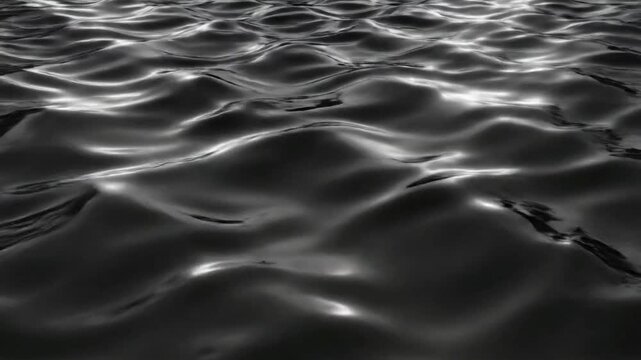 Wavy black surface with ripples seen from above in abstract view creating visual movement through shape and form