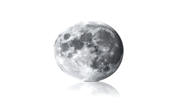 Detailed full moon with craters and texture, reflected on a white surface, celestial body, space exploration element