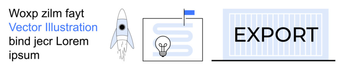 Business innovation, creativity, progress planning, technology, export processes, and startups. Rocket, lightbulb progress chart and export text are . Business innovation and creativity concepts © robu_s