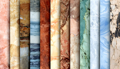 Fototapeta premium Collection of Diverse Marble Textures A Variety of Colors and Patterns for Design Inspiration