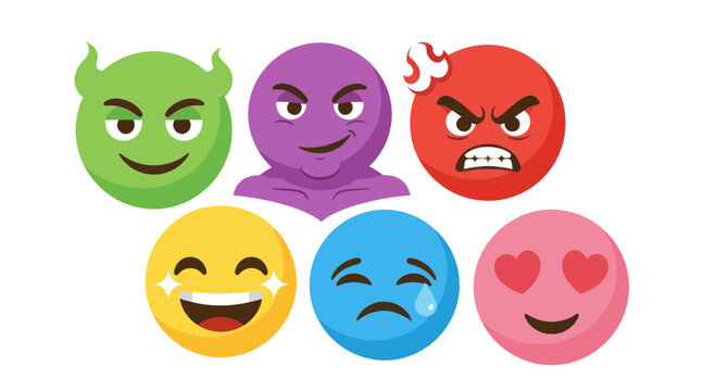 Diverse Emoticons Expressing Emotions - Happy, Sad, Angry, Love, Devil, Suspicious