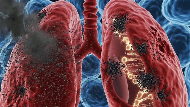 CGI Depiction Of Air Pollution Impact On Lung Health With Particulate Matter Affecting Respiratory Cells In A Colorful Visualization