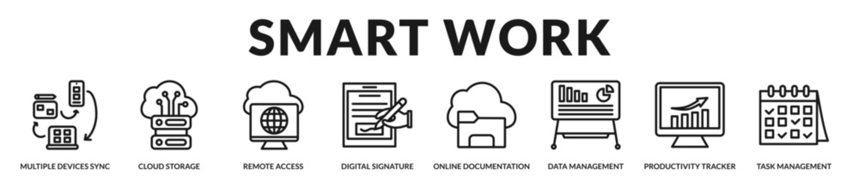 A technology-driven banner focusing on smart work systems and digital productivity tools in Lineal Icon Style