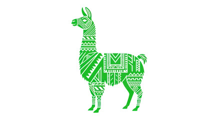 Green Llama Illustration with Ethnic Patterns, White Background © Isun