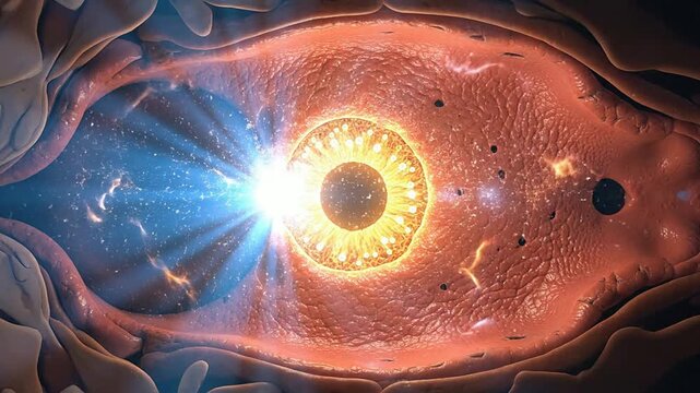 CGI Medical Visualization of Eye Strain From Digital Screen Exposure with Luminous Effects and Detailed Anatomical Features