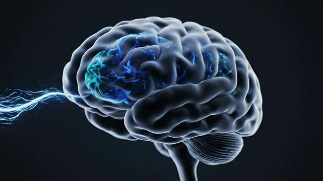 CGI Visual Of Human Brain Displaying Neural Activity With Electric Effects Symbolizing Resilience Training And Neuroplasticity In Action