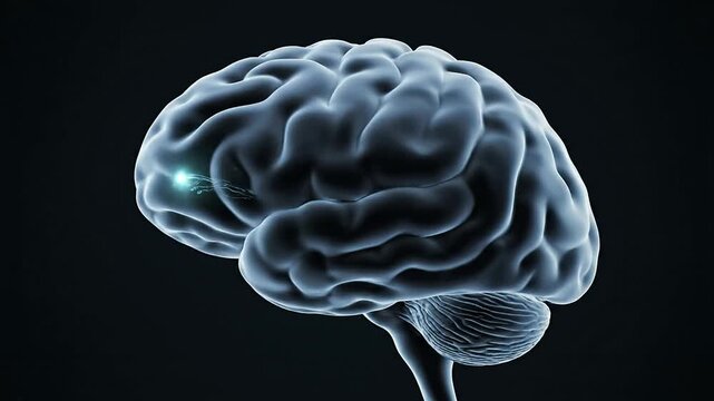 CGI Visualization of Human Brain Highlighting Prefrontal Cortex Underactivity in Dark Background for Educational and Medical Use