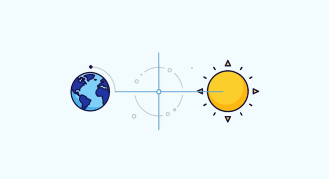 Earth orbits sun on June solstice with celestial rays and symbols