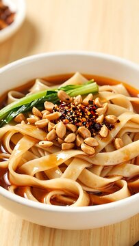 Chao Zhou Sha Cha Niu Rou Mian with peanuts and bok choy