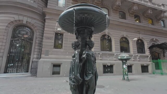 Las Tres Gracias Fountain in La Bolsa Historic Financial District Santiago Chile Slow Motion