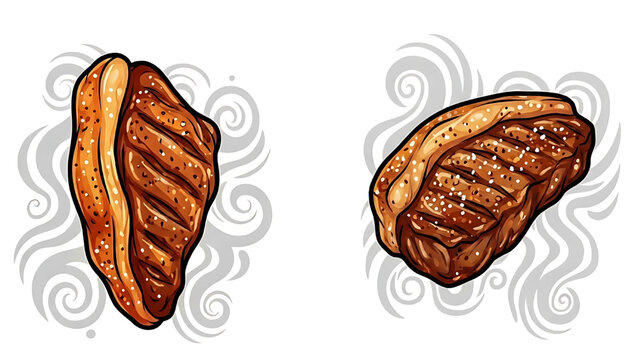 Cartoon-style grilled picanha. The picanhas are golden, shiny, and fatty, suggesting they are ready to eat. Grilled meat on a white background.