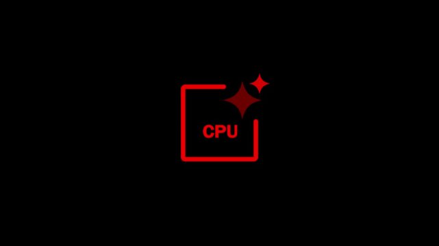 Central Processing Unit with Red Sparkle Effect on Black Background Symbolizing Computing Power and Digital Processing Capabilities