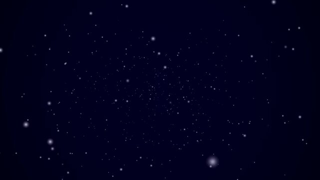 A deep indigo night sky filled with countless tiny white stars and a few larger glowing orbs of light scattered across the vast expanse creating a cosmic and celestial backdrop