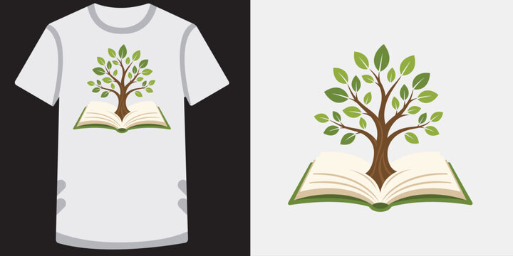 Tree growing from open book symbol of knowledge and education for academic library design.