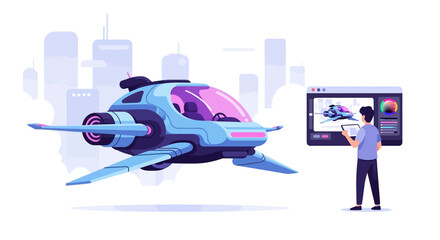 Fototapeta premium Futuristic spaceship design concept, digital art, sci-fi vehicle creation, technology, innovation