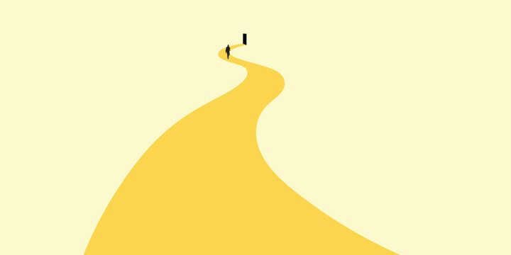 Curved Yellow Path with Silhouetted Figures.