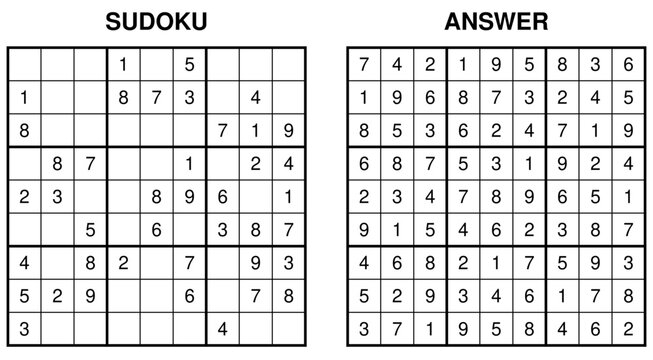 Medium Sudoku Puzzle with Solution Grid