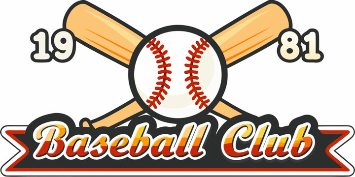 Baseball club logo with crossed bats and ball vintage style