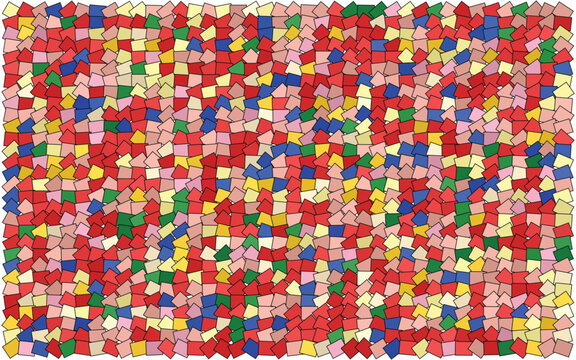 Abstract geometric mosaic pattern, colorful tessellation background with red and blue shapes, vibrant artistic vector texture for creative design