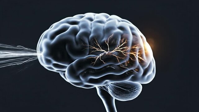 Cinematic 4K CGI Visualization of Brain Activity Depicting Visual Field Loss with Neural Connections on Dark Background