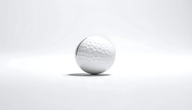 Isolated white golf ball with dimpled texture casting a subtle shadow on a clean, neutral surface, representing sports and leisure