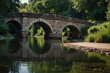 Fototapeta premium old bridge over the river illustration background