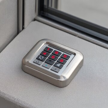 Close up view of a modern keypad with numeric buttons for access control systems