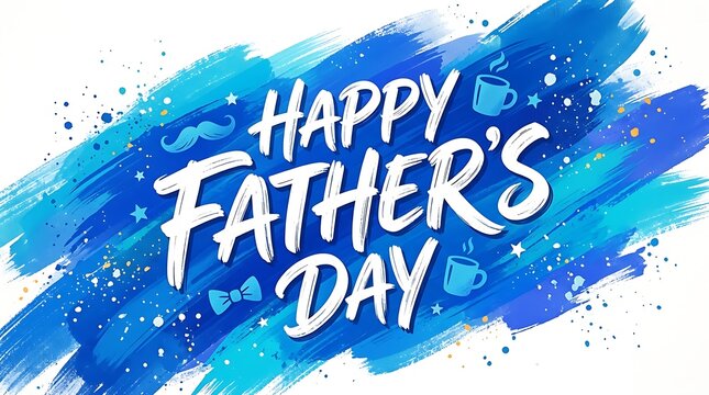 Happy Father's Day Greeting Card with Blue Splatter and Moustache Icon