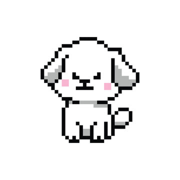 Cute illustration 8 bit pixel art character dog vector