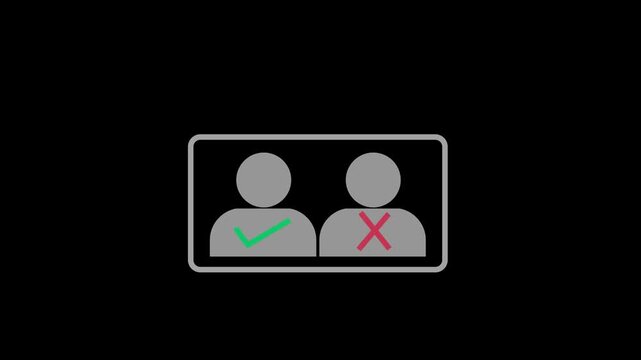 Green tick check mark and red cross X symbol. Yes or No, True or false. Approve and Disapprove Concept. Right and wrong. Before and After. Alpha channel