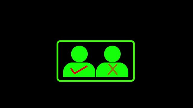 Green tick check mark and red cross X symbol. Yes or No, True or false. Approve and Disapprove Concept. Right and wrong. Before and After. Alpha channel