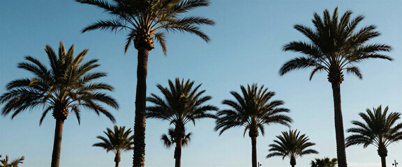 Obraz premium Palm trees silhouette against a clear sky 