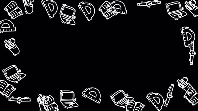 School Supplies Doodle Pattern 4k Transparent Loop Background